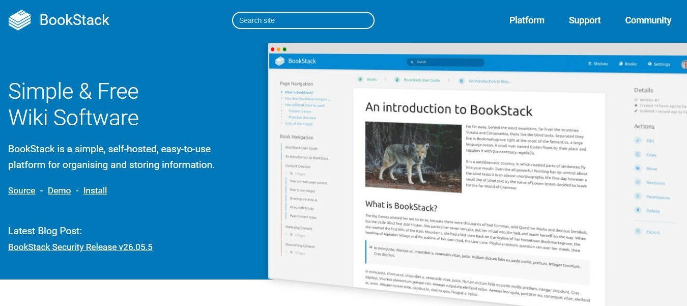 BookStack homepage